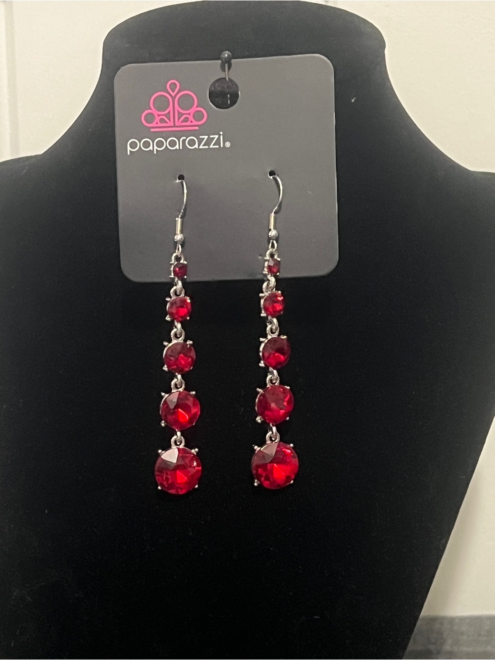Paparazzi Red Graduated Crystal Linear Drop Earrings